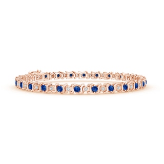 2.5mm AAA S Curl Sapphire and Diamond Tennis Bracelet in Rose Gold