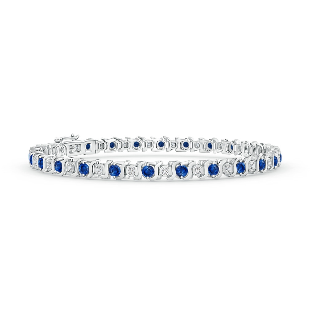 2.5mm AAA S Curl Sapphire and Diamond Tennis Bracelet in White Gold