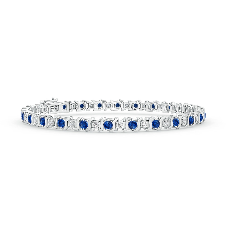 2.5mm AAA S Curl Sapphire and Diamond Tennis Bracelet in White Gold 