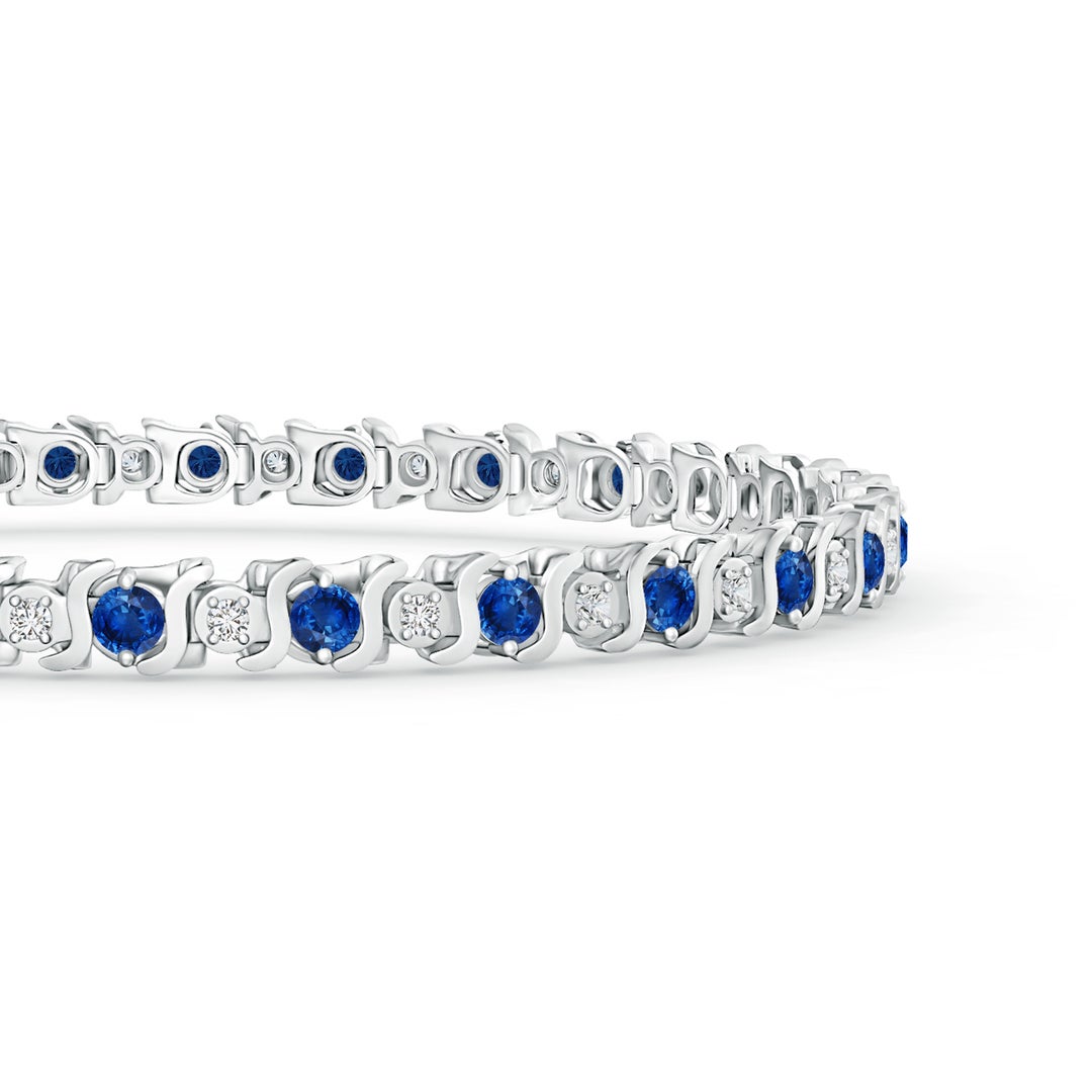 2.5mm AAA S Curl Sapphire and Diamond Tennis Bracelet in White Gold - side 1
