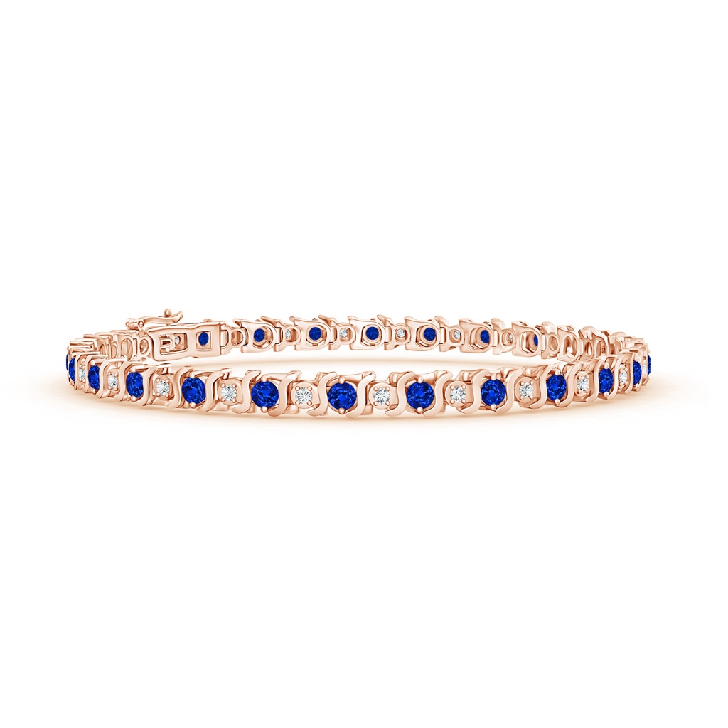 2.5mm AAAA S Curl Sapphire and Diamond Tennis Bracelet in Rose Gold