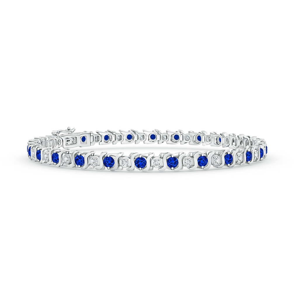 2.5mm Lab-Grown S Curl Sapphire and Diamond Tennis Bracelet in White Gold