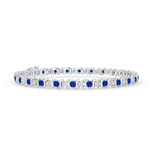 2.5mm AAAA S Curl Sapphire and Diamond Tennis Bracelet in White Gold