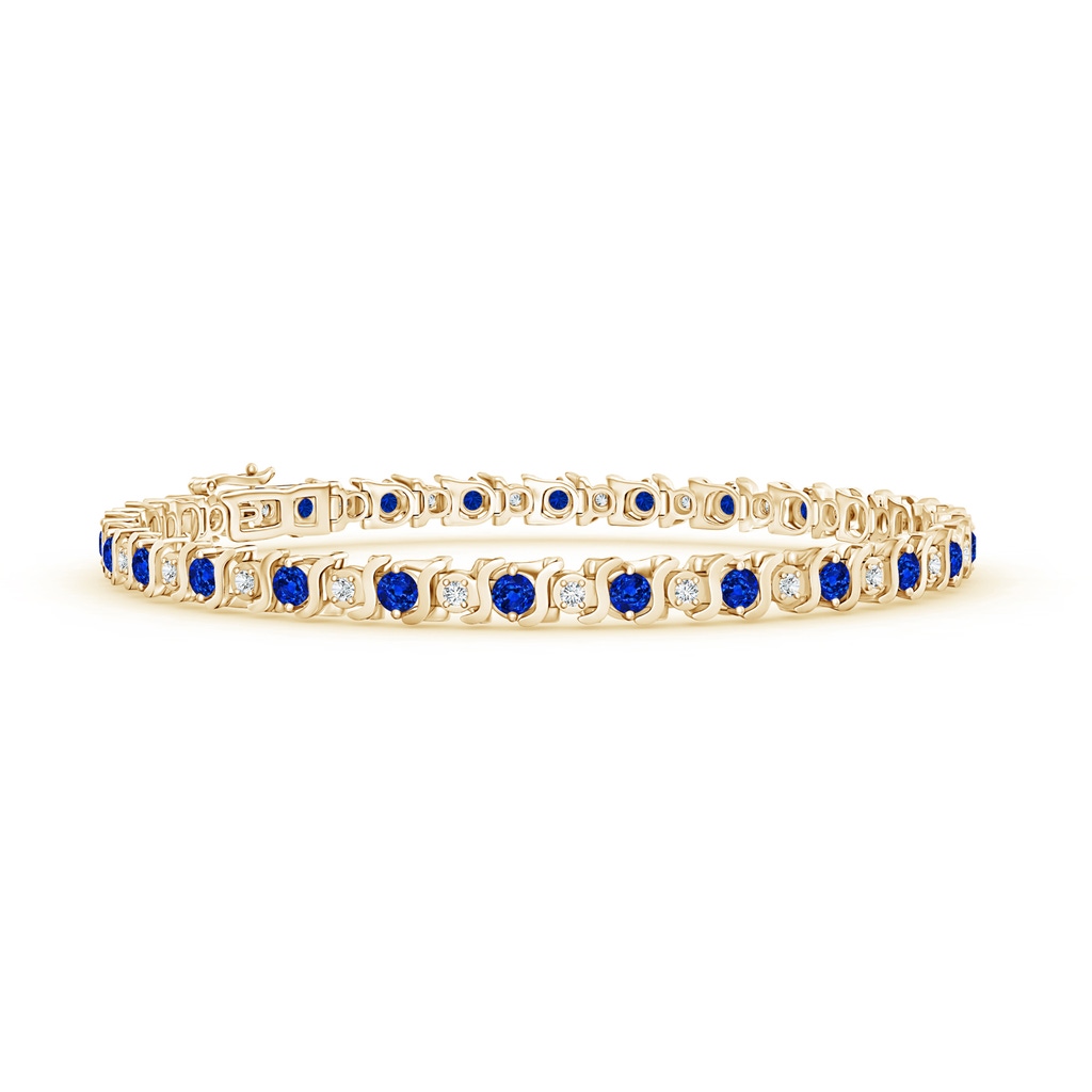 2.5mm AAAA S Curl Sapphire and Diamond Tennis Bracelet in Yellow Gold 