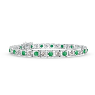 3mm A Diamond and Emerald Scooped Link Tennis Bracelet in White Gold