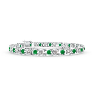 3mm AA Diamond and Emerald Scooped Link Tennis Bracelet in White Gold