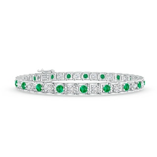 3mm AAA Diamond and Emerald Scooped Link Tennis Bracelet in 10K White Gold