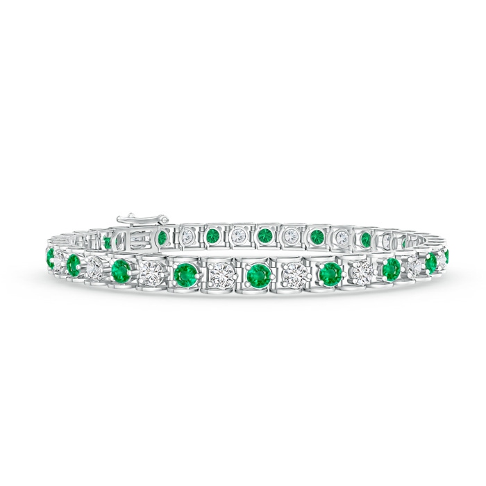 3mm AAA Diamond and Emerald Scooped Link Tennis Bracelet in White Gold 