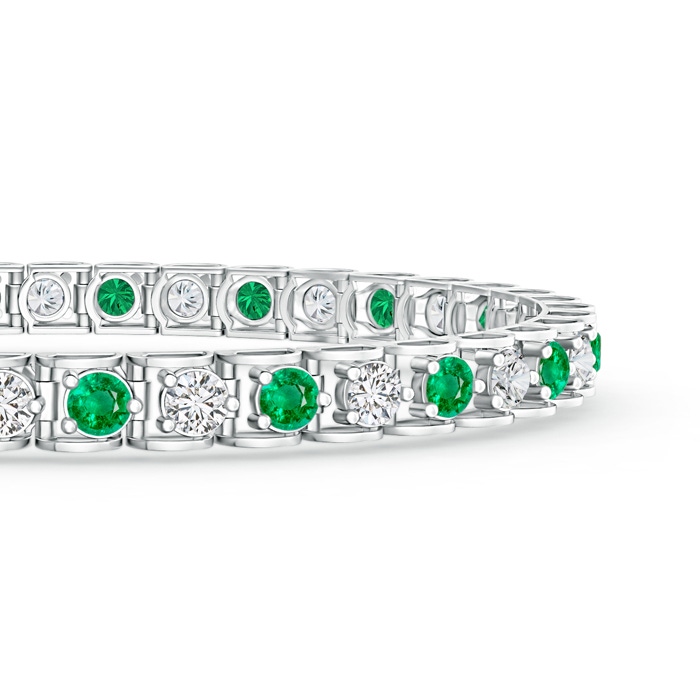 3mm AAA Diamond and Emerald Scooped Link Tennis Bracelet in White Gold Product Image
