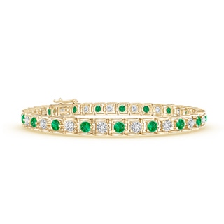 3mm AAA Diamond and Emerald Scooped Link Tennis Bracelet in Yellow Gold