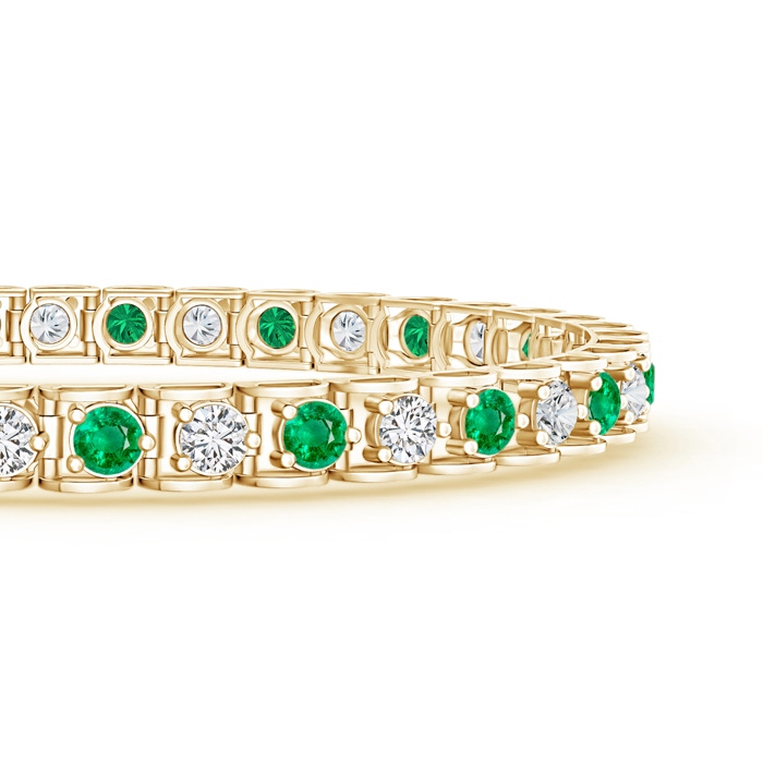 3mm AAA Diamond and Emerald Scooped Link Tennis Bracelet in Yellow Gold Product Image