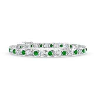 3mm AAAA Diamond and Emerald Scooped Link Tennis Bracelet in 10K White Gold