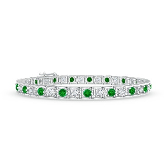 3mm AAAA Diamond and Emerald Scooped Link Tennis Bracelet in White Gold
