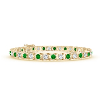 3mm AAAA Diamond and Emerald Scooped Link Tennis Bracelet in Yellow Gold