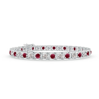 3mm A Diamond and Ruby Scooped Link Tennis Bracelet in White Gold