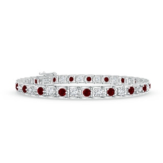 3mm AAAA Diamond and Ruby Scooped Link Tennis Bracelet in White Gold