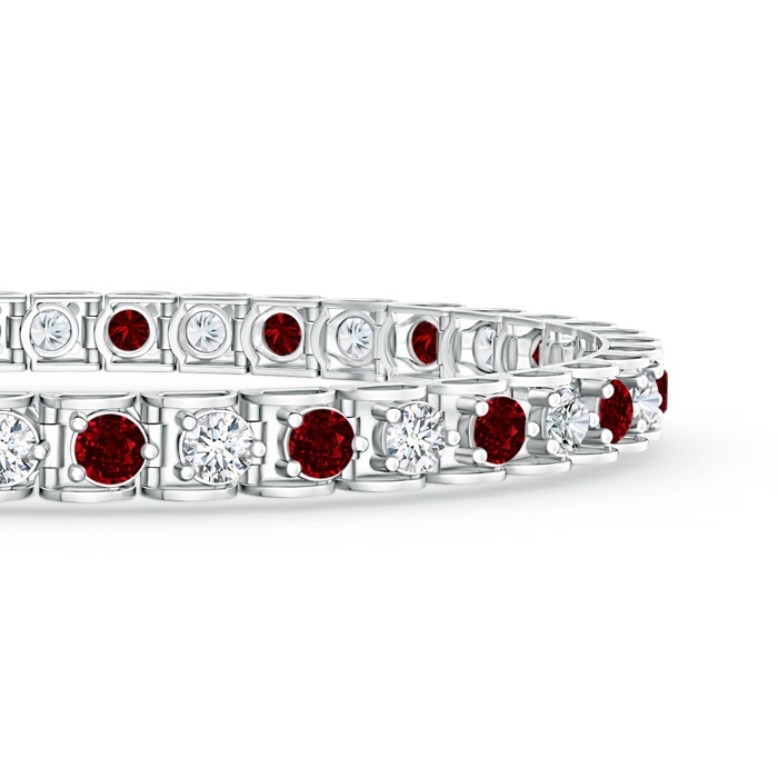 3mm AAAA Diamond and Ruby Scooped Link Tennis Bracelet in White Gold Product Image