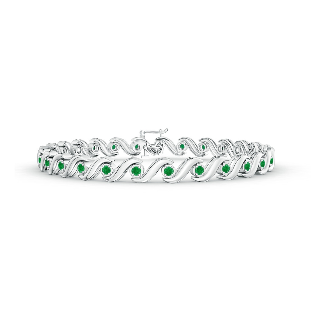 1.3mm AA S Swirl Link Illusion Emerald Tennis Bracelet in 9K White Gold 