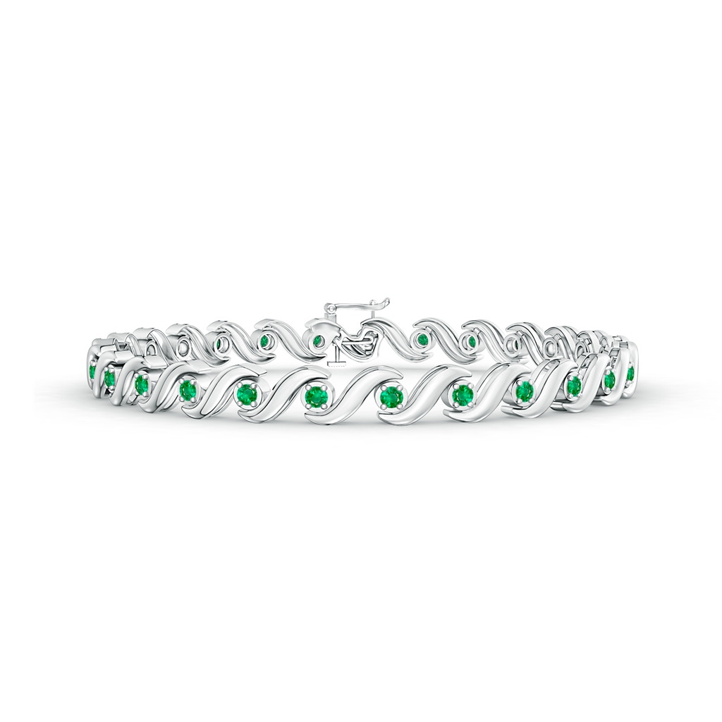 1.3mm AAA S Swirl Link Illusion Emerald Tennis Bracelet in White Gold
