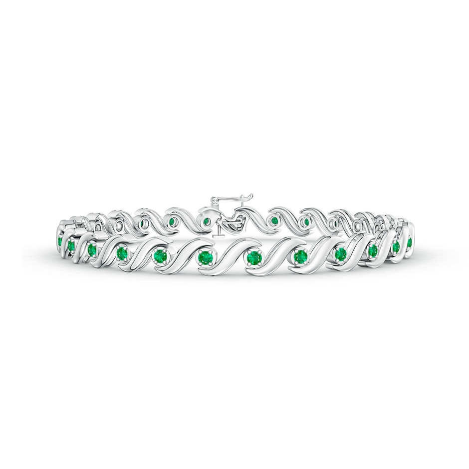 1.3mm AAA S Swirl Link Illusion Emerald Tennis Bracelet in White Gold 