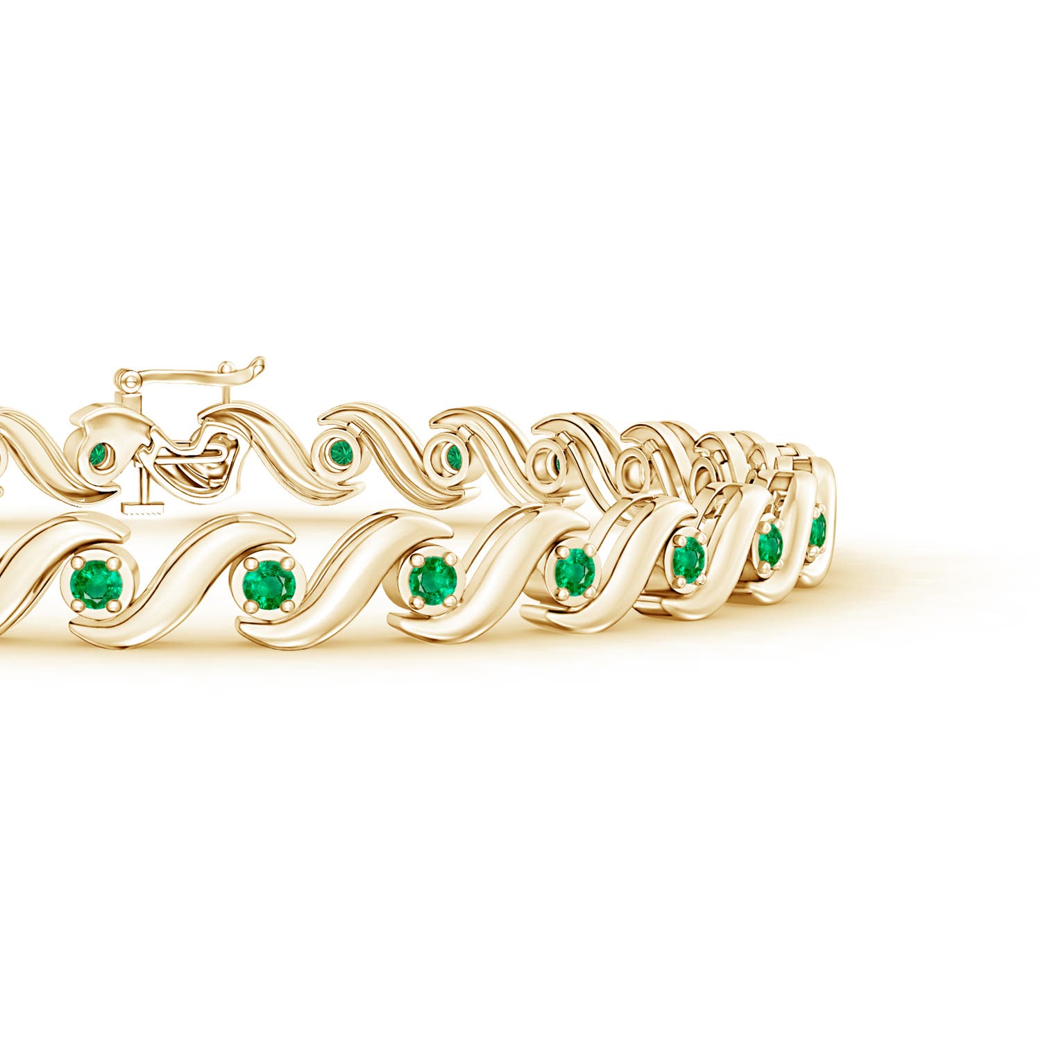 1.3mm AAA S Swirl Link Illusion Emerald Tennis Bracelet in Yellow Gold