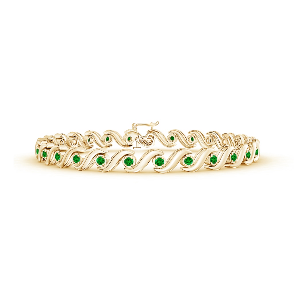 1.3mm AAAA S Swirl Link Illusion Emerald Tennis Bracelet in Yellow Gold
