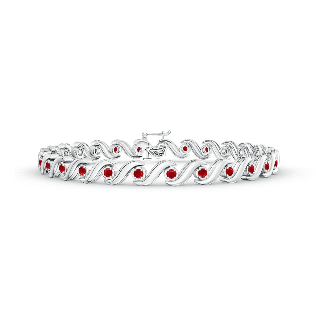 1.3mm AAA S Swirl Link Illusion Ruby Tennis Bracelet in White Gold