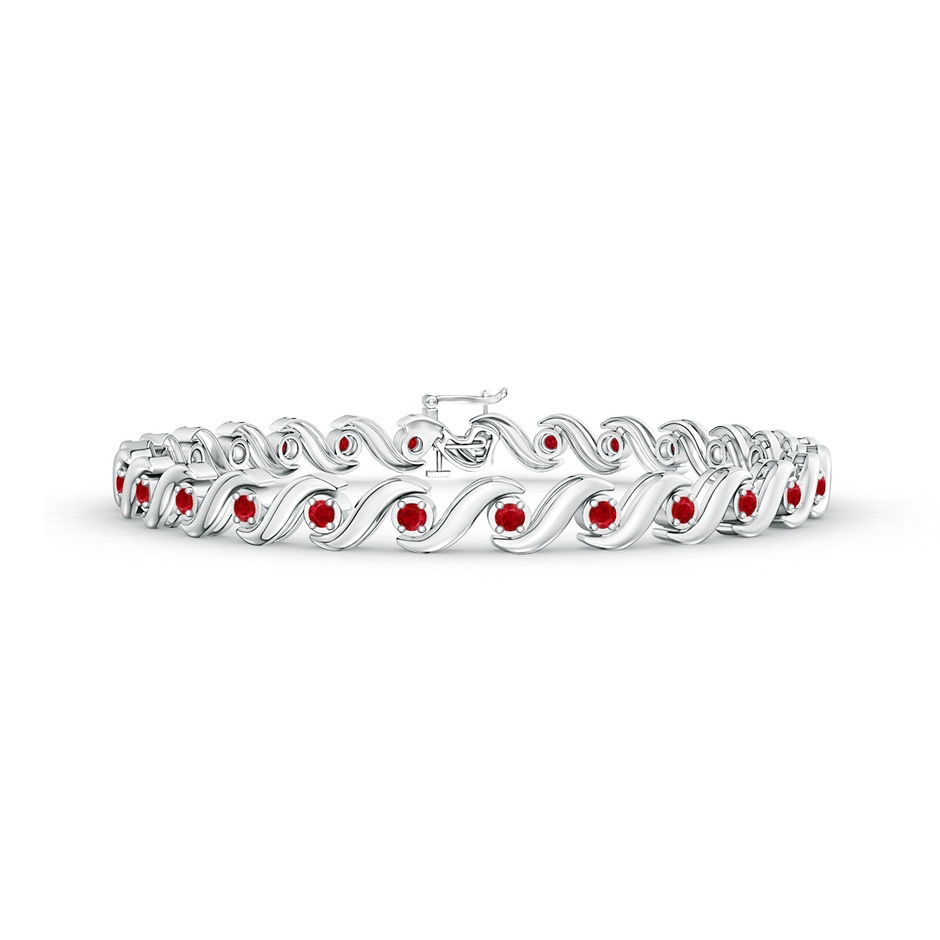 1.3mm AAA S Swirl Link Illusion Ruby Tennis Bracelet in White Gold 