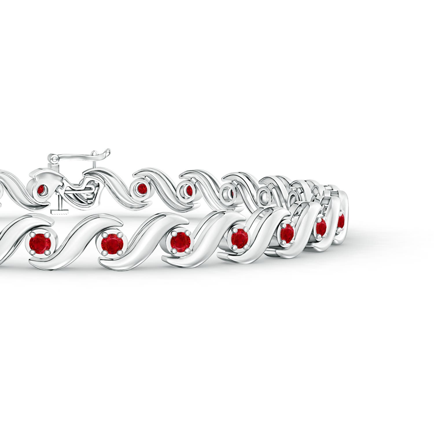 1.3mm AAA S Swirl Link Illusion Ruby Tennis Bracelet in White Gold - side 2