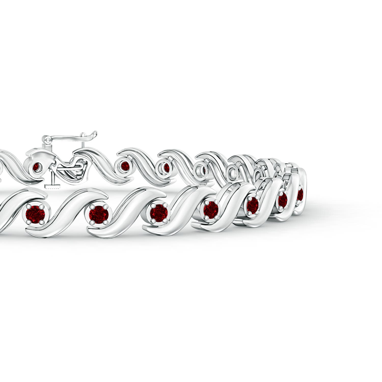 1.3mm AAAA S Swirl Link Illusion Ruby Tennis Bracelet in White Gold