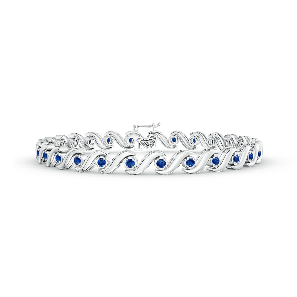 1.3mm AAA S Swirl Link Illusion Blue Sapphire Tennis Bracelet in White Gold