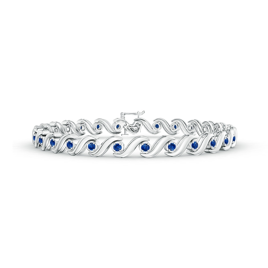 1.3mm AAA S Swirl Link Illusion Blue Sapphire Tennis Bracelet in White Gold 