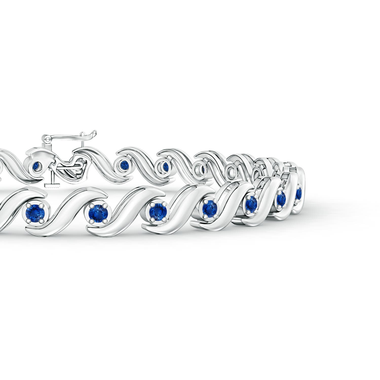 1.3mm AAA S Swirl Link Illusion Blue Sapphire Tennis Bracelet in White Gold - side 2