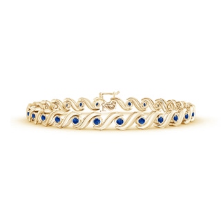 1.3mm AAA S Swirl Link Illusion Blue Sapphire Tennis Bracelet in Yellow Gold