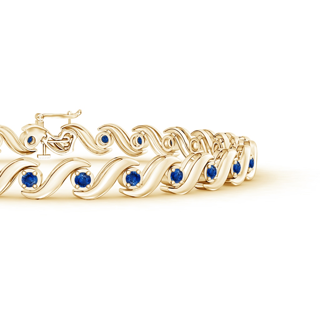 1.3mm AAA S Swirl Link Illusion Blue Sapphire Tennis Bracelet in Yellow Gold Side 199