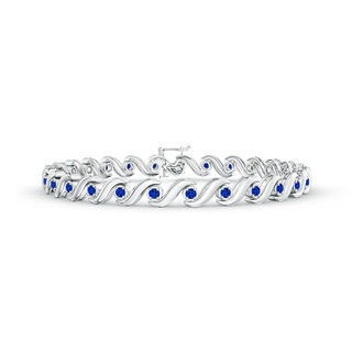 1.3mm AAAA S Swirl Link Illusion Blue Sapphire Tennis Bracelet in White Gold