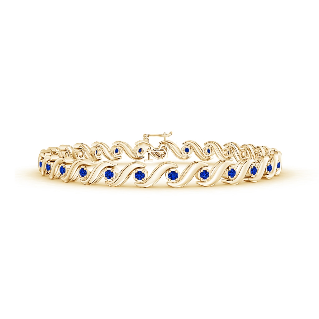 1.3mm AAAA S Swirl Link Illusion Blue Sapphire Tennis Bracelet in Yellow Gold