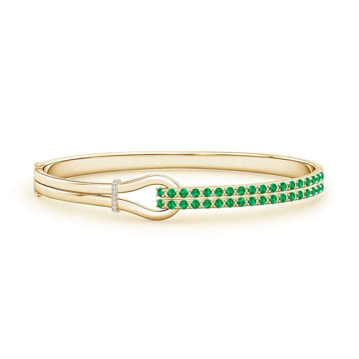 2mm AAA Emerald Encrusted Interlocking Love Knot Bracelet in Yellow Gold