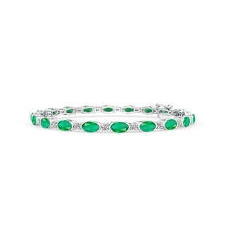 5x3mm A Semi Bezel-Set Oval Emerald and Diamond Tennis Bracelet in 10K White Gold