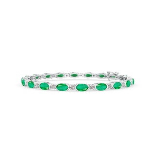 5x3mm A Semi Bezel-Set Oval Emerald and Diamond Tennis Bracelet in White Gold