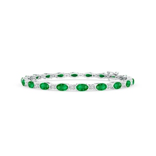 5x3mm AAA Semi Bezel-Set Oval Emerald and Diamond Tennis Bracelet in 9K White Gold