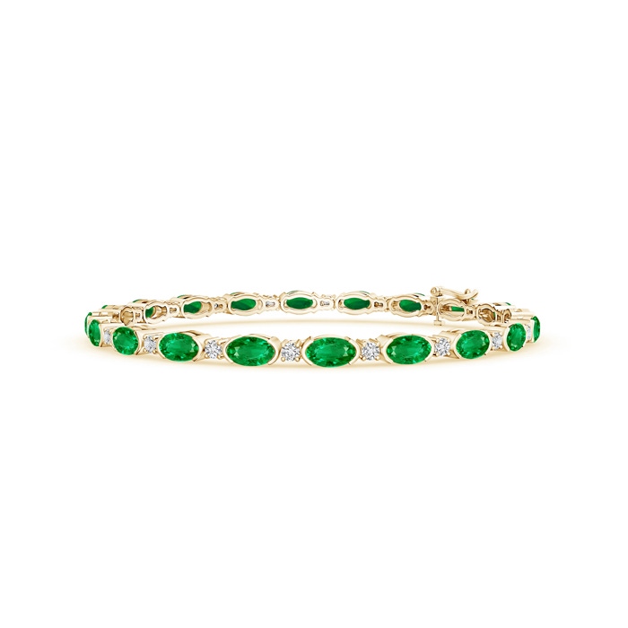 5x3mm AAA Semi Bezel-Set Oval Emerald and Diamond Tennis Bracelet in Yellow Gold 