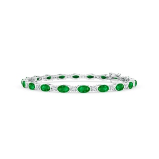 5x3mm AAAA Semi Bezel-Set Oval Emerald and Diamond Tennis Bracelet in 9K White Gold