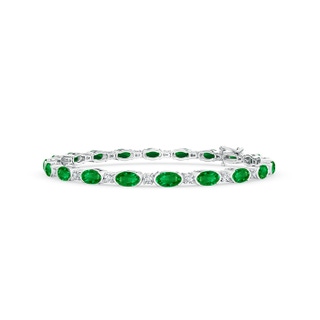 5x3mm AAAA Semi Bezel-Set Oval Emerald and Diamond Tennis Bracelet in White Gold