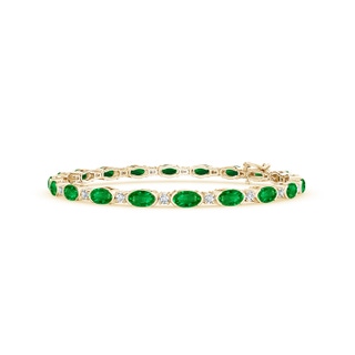 5x3mm AAAA Semi Bezel-Set Oval Emerald and Diamond Tennis Bracelet in Yellow Gold