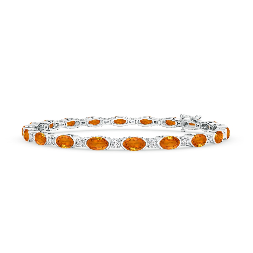 5x3mm AAA Semi Bezel-Set Oval Orange Sapphire & Diamond Tennis Bracelet in White Gold