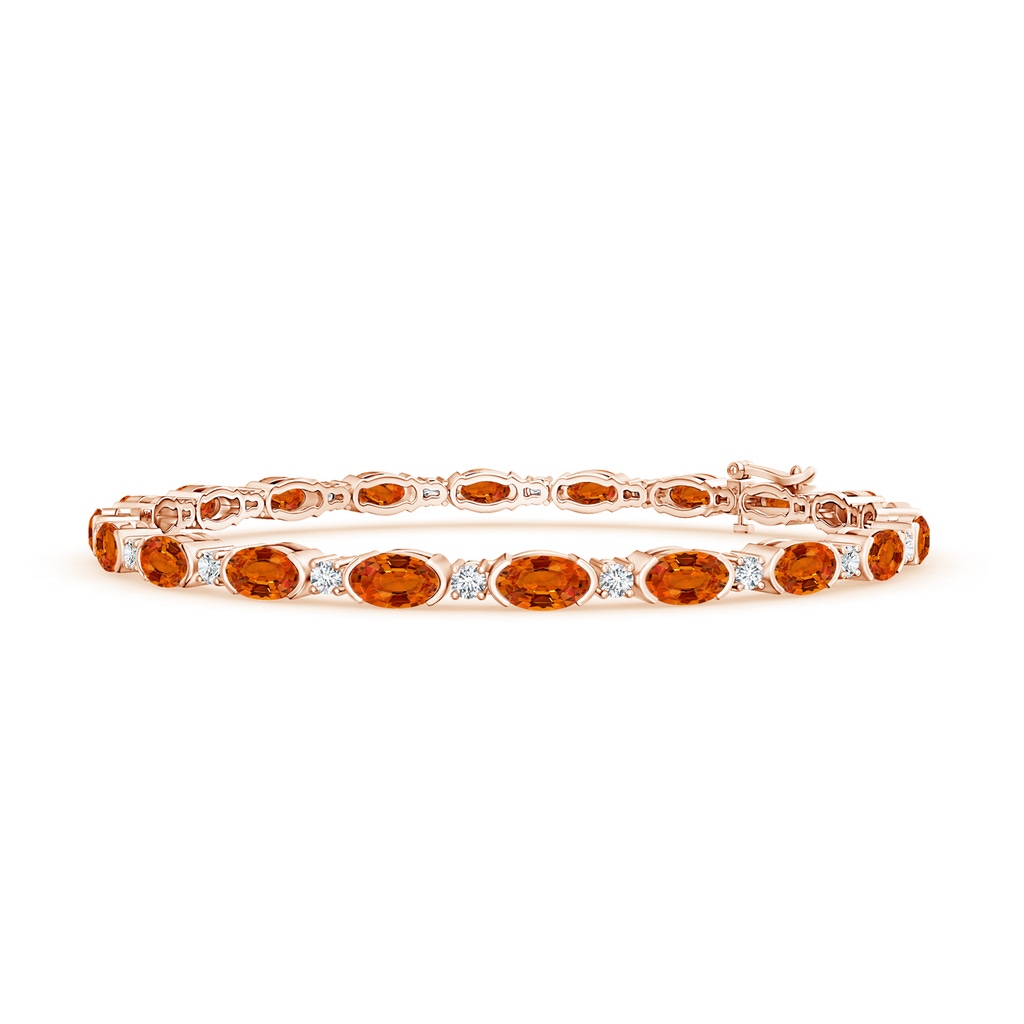 5x3mm AAAA Semi Bezel-Set Oval Orange Sapphire & Diamond Tennis Bracelet in Rose Gold