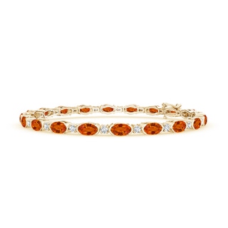 5x3mm AAAA Semi Bezel-Set Oval Orange Sapphire & Diamond Tennis Bracelet in Yellow Gold