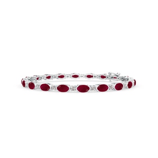 5x3mm A Semi Bezel-Set Oval Ruby and Diamond Tennis Bracelet in 9K White Gold