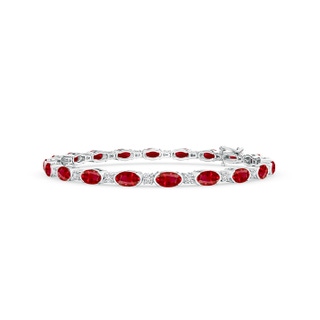 5x3mm AAA Semi Bezel-Set Oval Ruby and Diamond Tennis Bracelet in White Gold